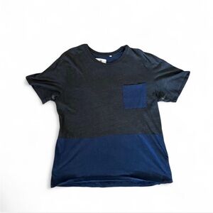 Men's On THE BYAS GRAY SPECKLED POCKET & BOTTOM BLUE Crewneck XL T-SHIRT D1276